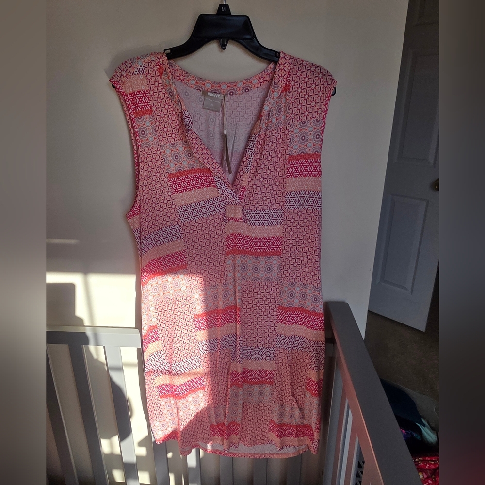 Ink And Ivy Pink and White Patchwork Patterned Sleeveless Dress Size XL NWT